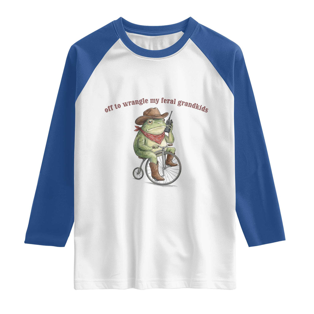 Off to Wrangle My Feral Grandkids Raglan Shirt Funny Cowboy Frog Grandpa Western Meme
