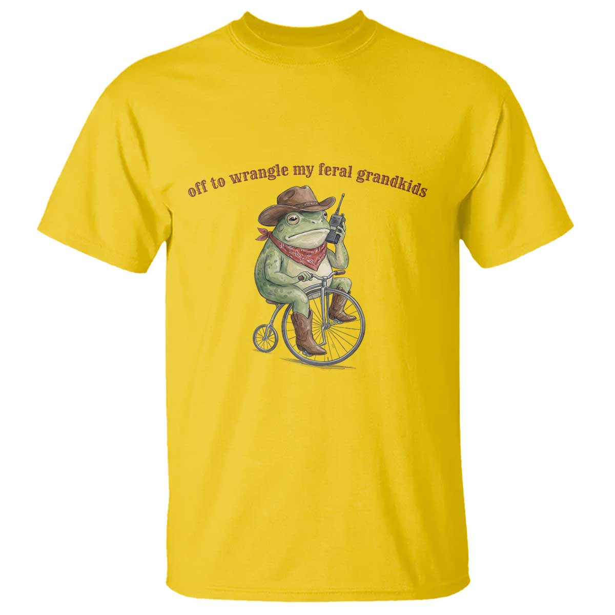 Off to Wrangle My Feral Grandkids T Shirt Funny Cowboy Frog Grandpa Western Meme