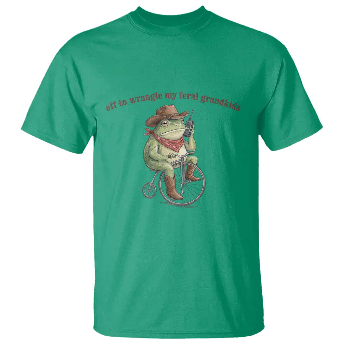 Off to Wrangle My Feral Grandkids T Shirt Funny Cowboy Frog Grandpa Western Meme