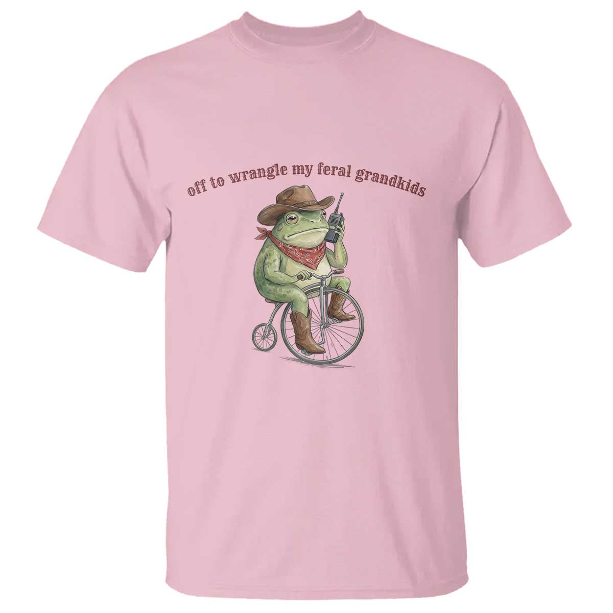 Off to Wrangle My Feral Grandkids T Shirt Funny Cowboy Frog Grandpa Western Meme
