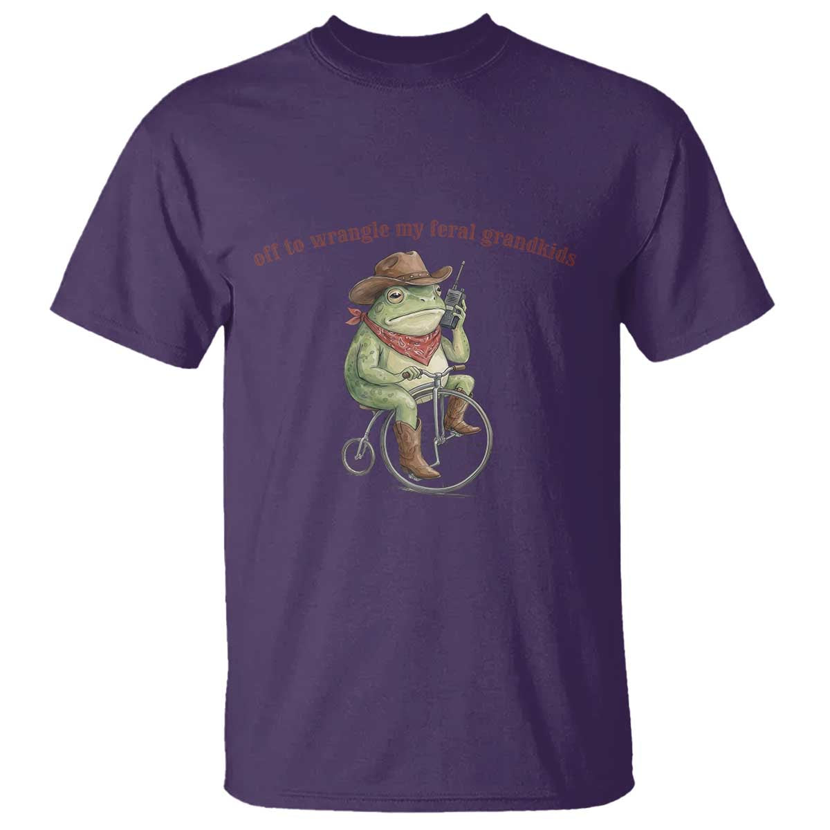 Off to Wrangle My Feral Grandkids T Shirt Funny Cowboy Frog Grandpa Western Meme