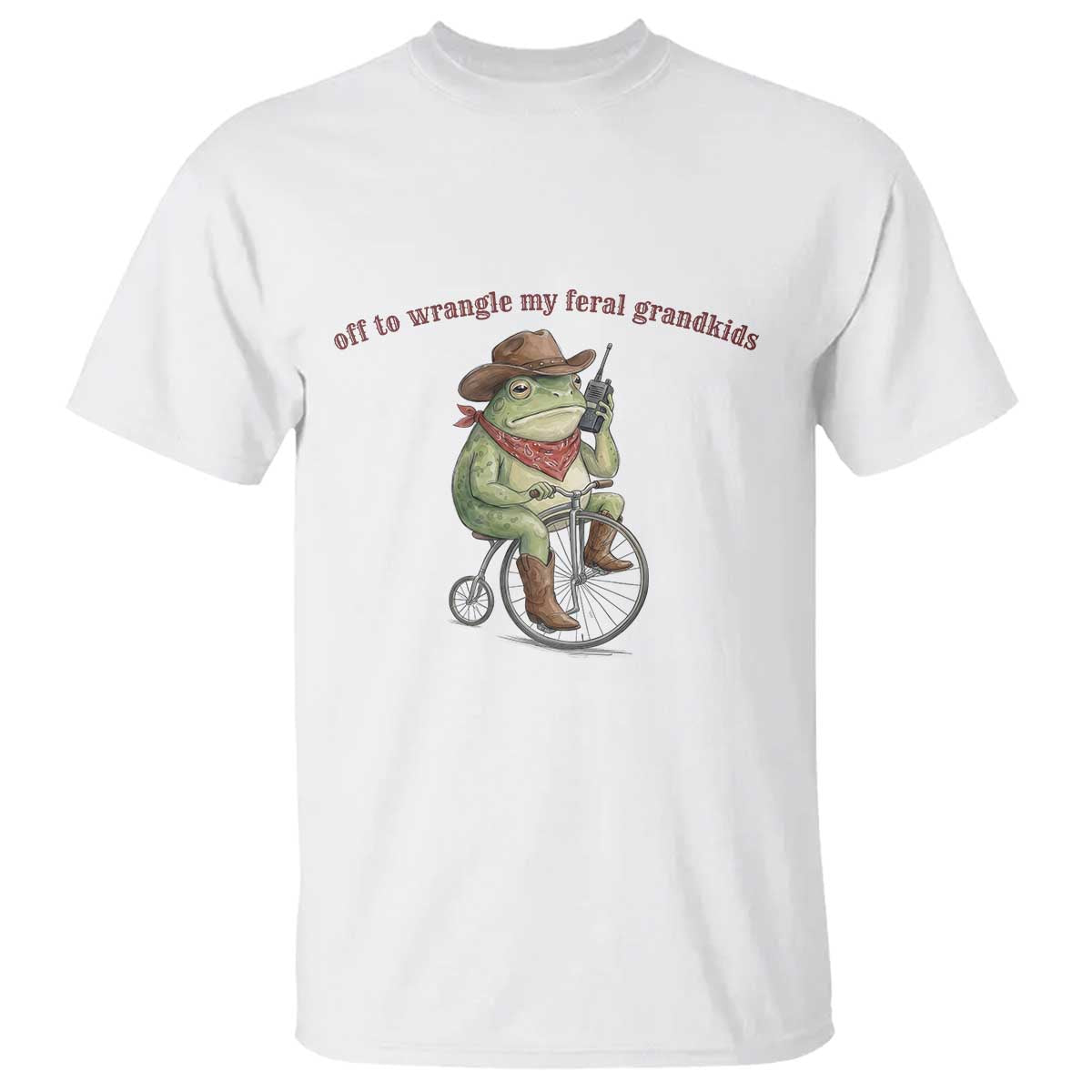 Off to Wrangle My Feral Grandkids T Shirt Funny Cowboy Frog Grandpa Western Meme