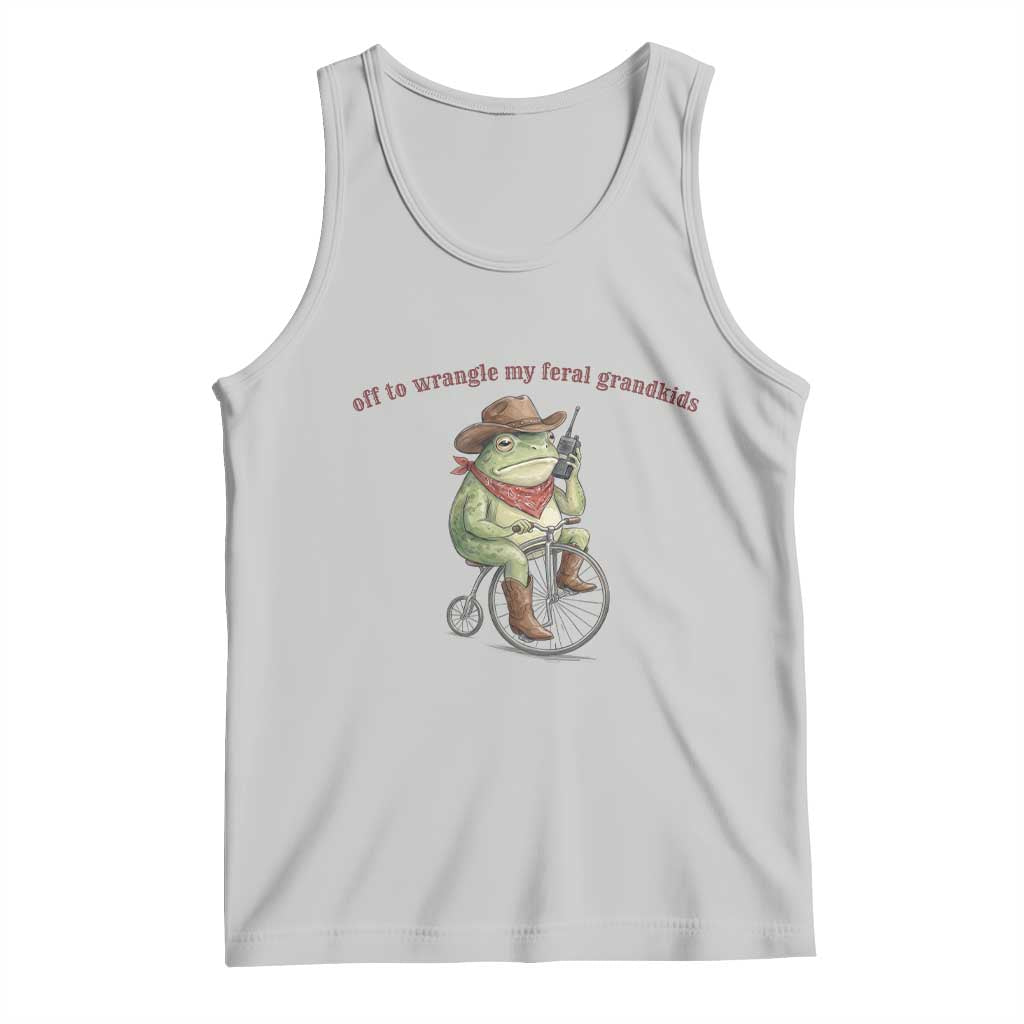 Off to Wrangle My Feral Grandkids Tank Top Funny Cowboy Frog Grandpa Western Meme