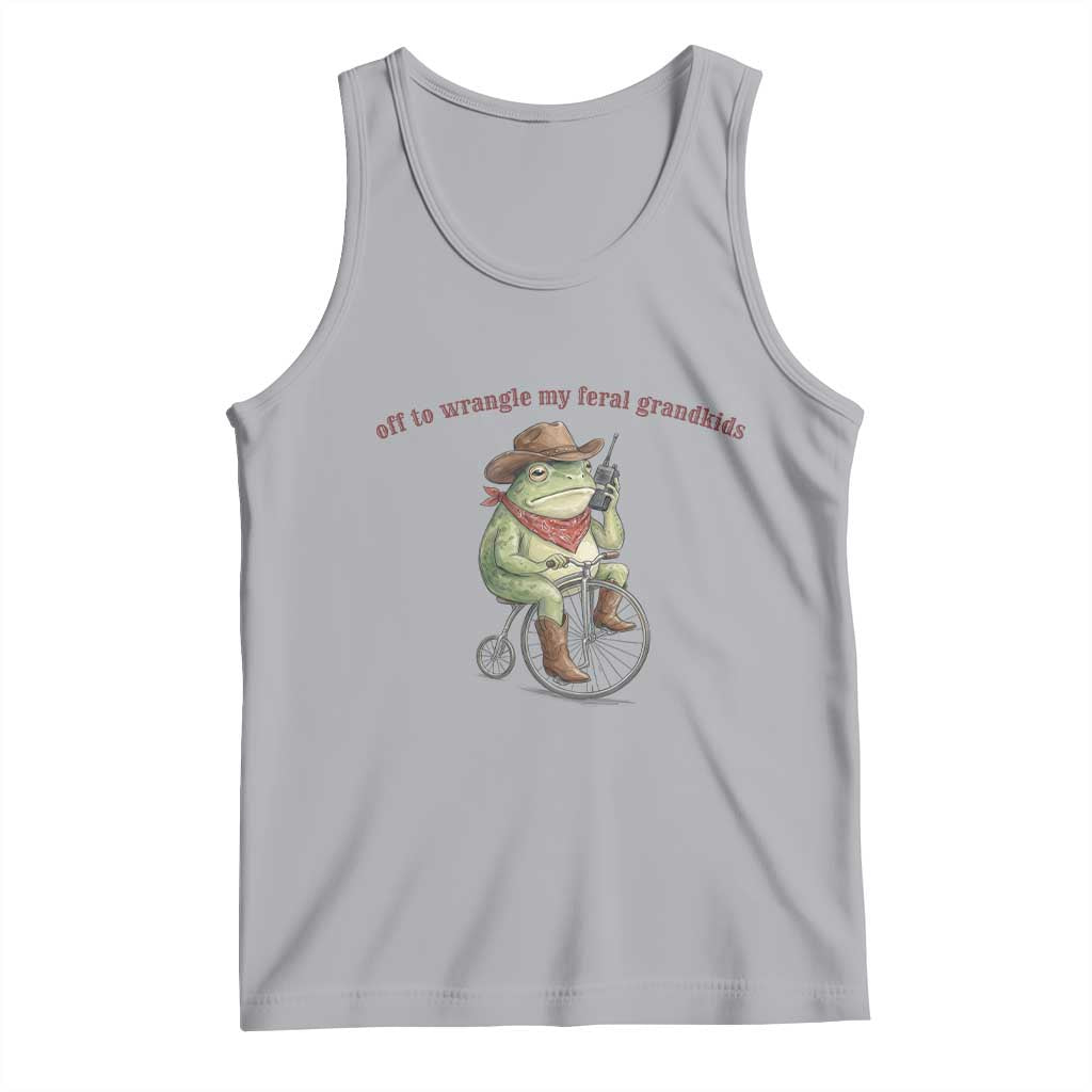Off to Wrangle My Feral Grandkids Tank Top Funny Cowboy Frog Grandpa Western Meme