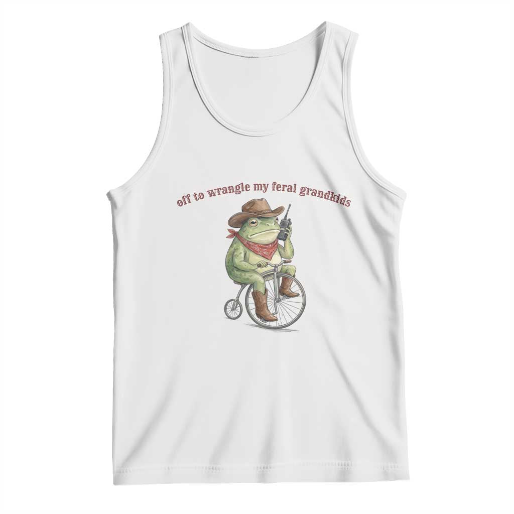 Off to Wrangle My Feral Grandkids Tank Top Funny Cowboy Frog Grandpa Western Meme