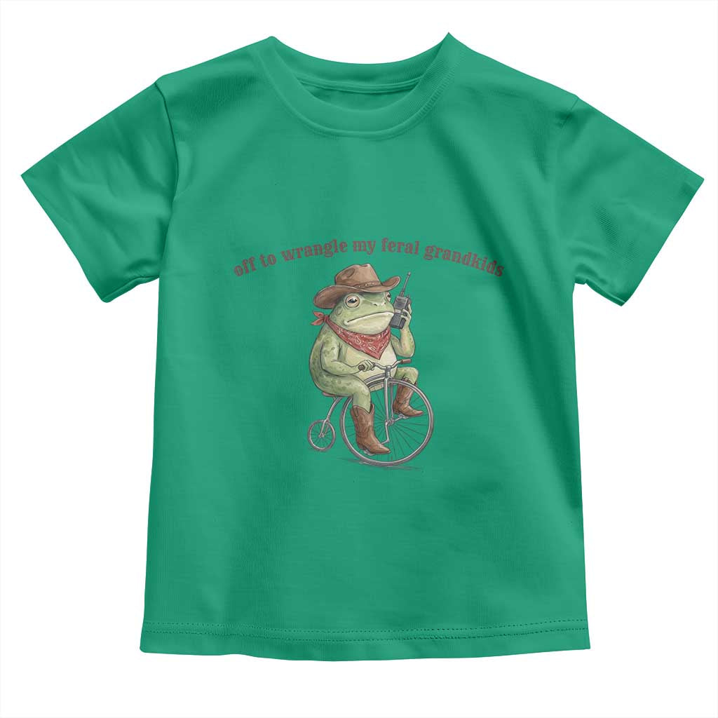 Off to Wrangle My Feral Grandkids Toddler T Shirt Funny Cowboy Frog Grandpa Western Meme