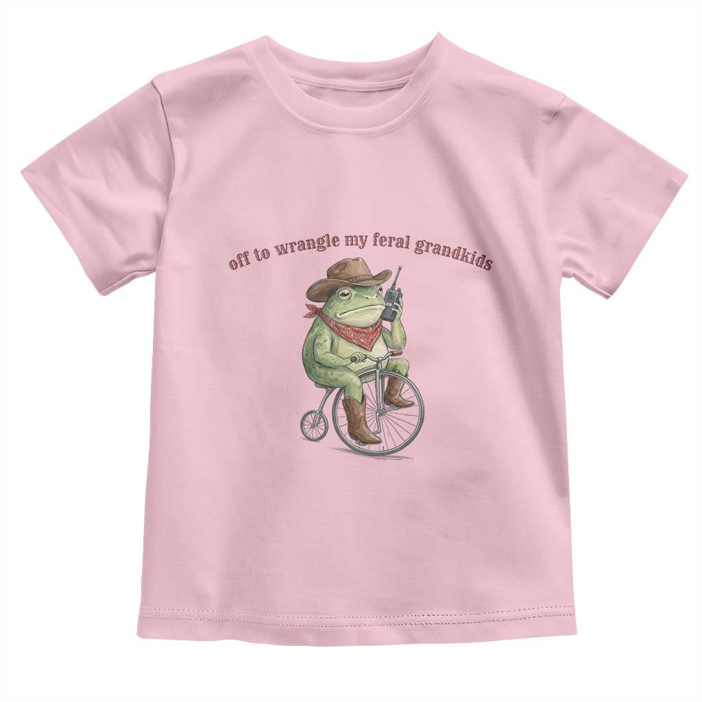 Off to Wrangle My Feral Grandkids Toddler T Shirt Funny Cowboy Frog Grandpa Western Meme