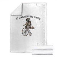 Off To Wranglin My Feral Grandkids Throw Blanket Funny Raccoon Grandpa Father's Day Gift