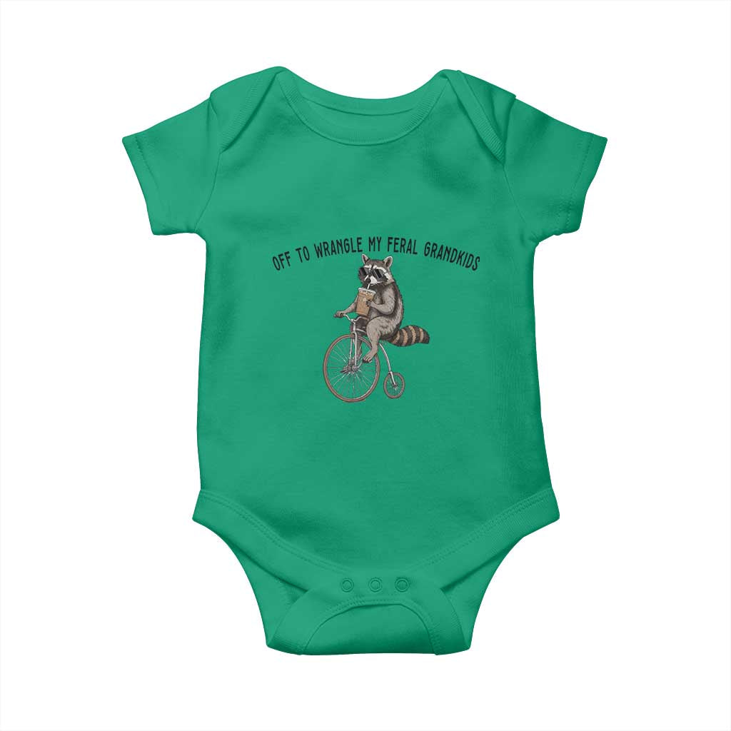 Off To Wranglin My Feral Grandkids Baby Onesie Funny Raccoon Grandpa Father's Day Gift