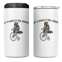 Off To Wranglin My Feral Grandkids 4 in 1 Can Cooler Tumbler Funny Raccoon Grandpa Father's Day Gift