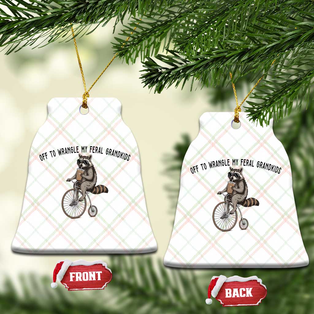Off To Wranglin My Feral Grandkids Ceramic Ornament Funny Raccoon Grandpa Father's Day Gift