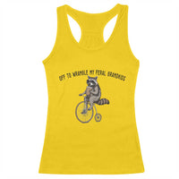 Off To Wranglin My Feral Grandkids Racerback Tank Top Funny Raccoon Grandpa Father's Day Gift