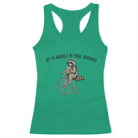 Off To Wranglin My Feral Grandkids Racerback Tank Top Funny Raccoon Grandpa Father's Day Gift