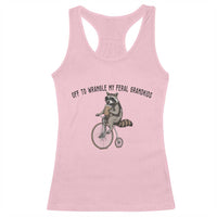Off To Wranglin My Feral Grandkids Racerback Tank Top Funny Raccoon Grandpa Father's Day Gift