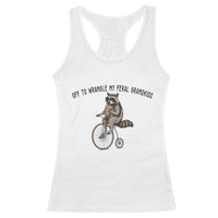 Off To Wranglin My Feral Grandkids Racerback Tank Top Funny Raccoon Grandpa Father's Day Gift
