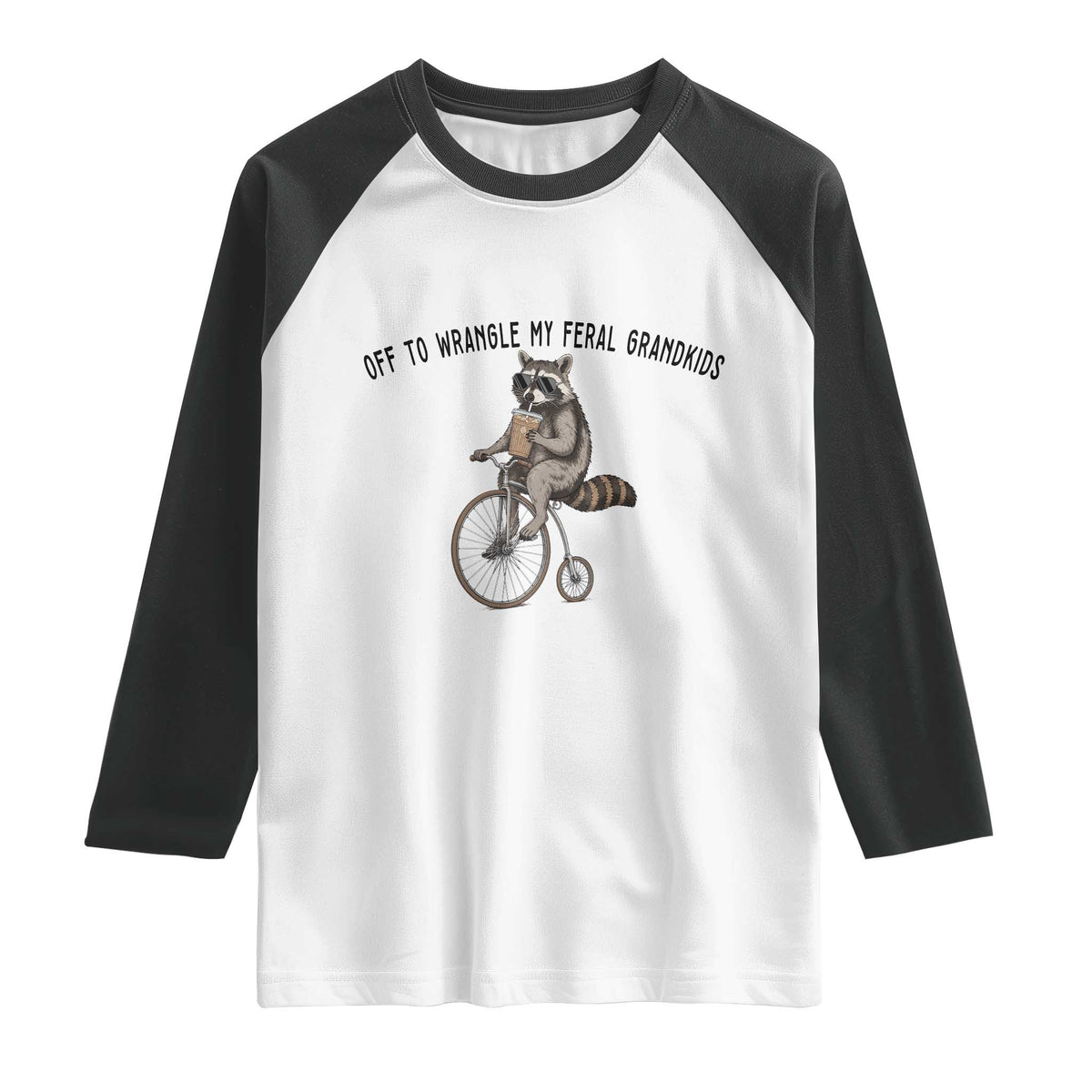 Off To Wranglin My Feral Grandkids Raglan Shirt Funny Raccoon Grandpa Father's Day Gift