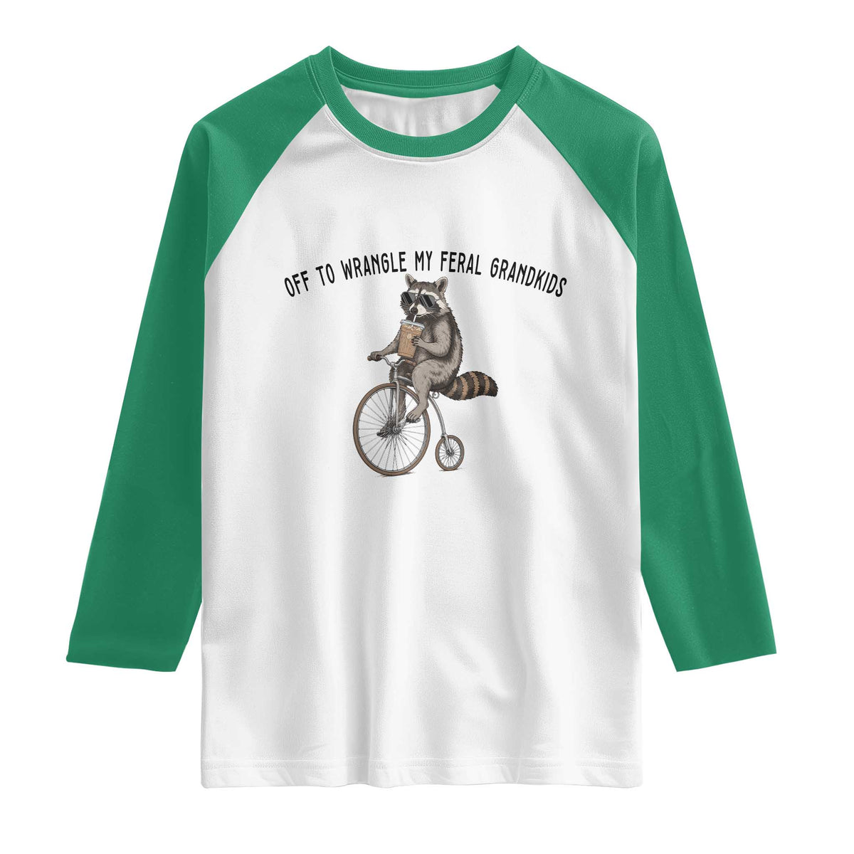 Off To Wranglin My Feral Grandkids Raglan Shirt Funny Raccoon Grandpa Father's Day Gift