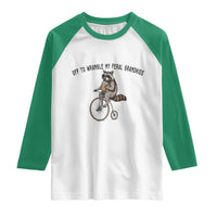 Off To Wranglin My Feral Grandkids Raglan Shirt Funny Raccoon Grandpa Father's Day Gift