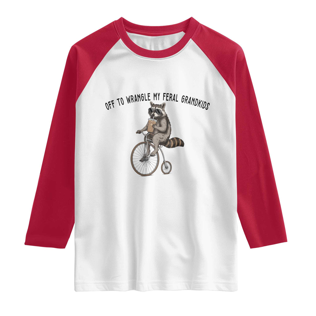 Off To Wranglin My Feral Grandkids Raglan Shirt Funny Raccoon Grandpa Father's Day Gift