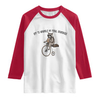 Off To Wranglin My Feral Grandkids Raglan Shirt Funny Raccoon Grandpa Father's Day Gift