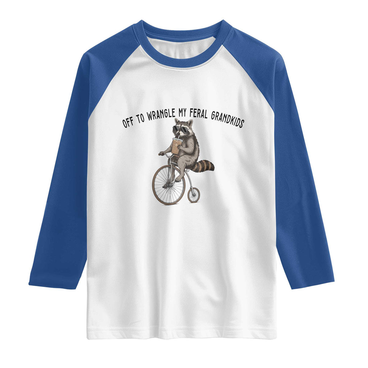 Off To Wranglin My Feral Grandkids Raglan Shirt Funny Raccoon Grandpa Father's Day Gift