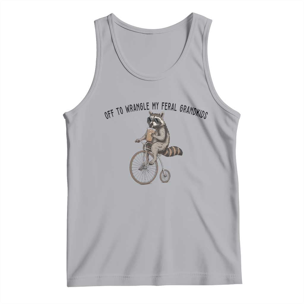 Off To Wranglin My Feral Grandkids Tank Top Funny Raccoon Grandpa Father's Day Gift