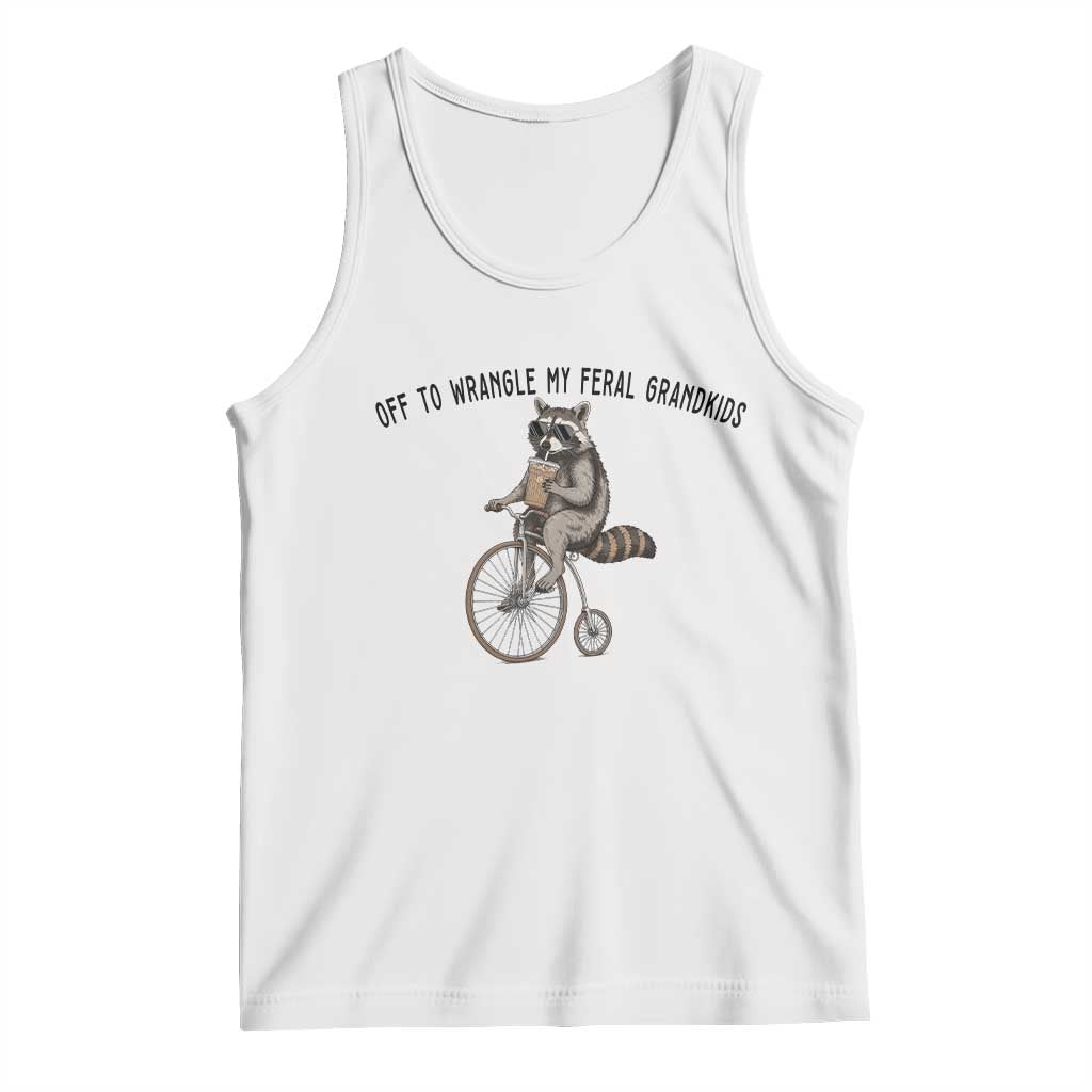 Off To Wranglin My Feral Grandkids Tank Top Funny Raccoon Grandpa Father's Day Gift