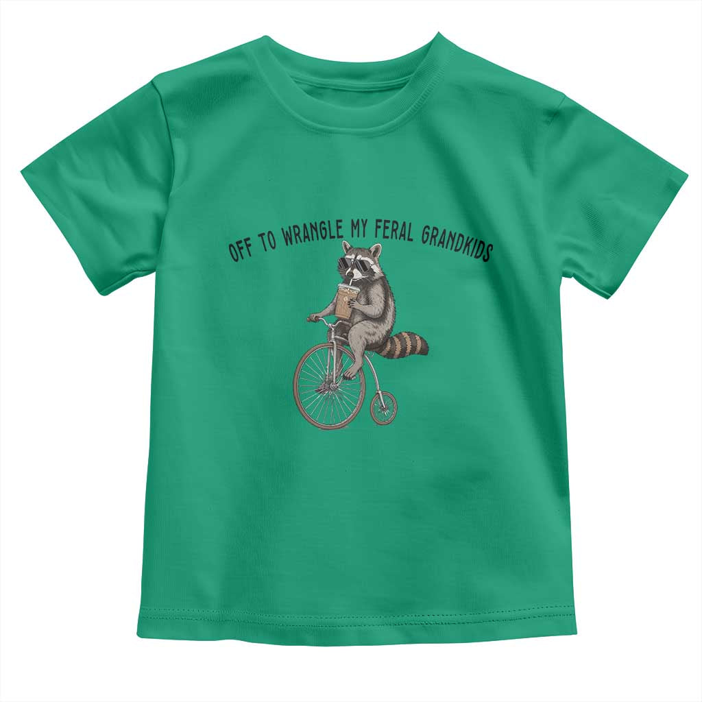Off To Wranglin My Feral Grandkids Toddler T Shirt Funny Raccoon Grandpa Father's Day Gift