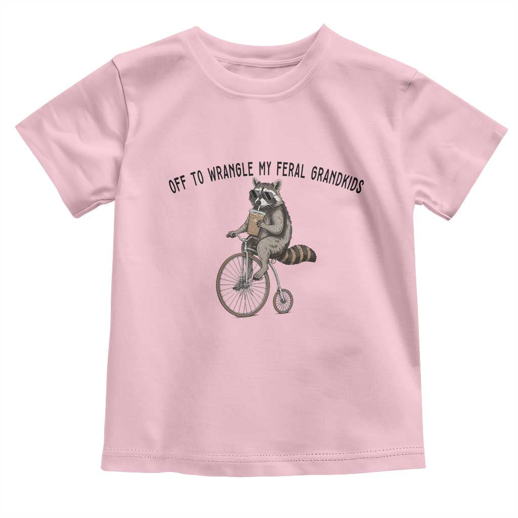 Off To Wranglin My Feral Grandkids Toddler T Shirt Funny Raccoon Grandpa Father's Day Gift