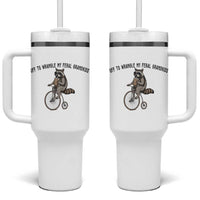 Off To Wranglin My Feral Grandkids Tumbler With Handle Funny Raccoon Grandpa Father's Day Gift