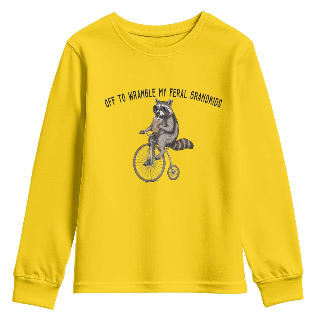 Off To Wranglin My Feral Grandkids Youth Sweatshirt Funny Raccoon Grandpa Father's Day Gift