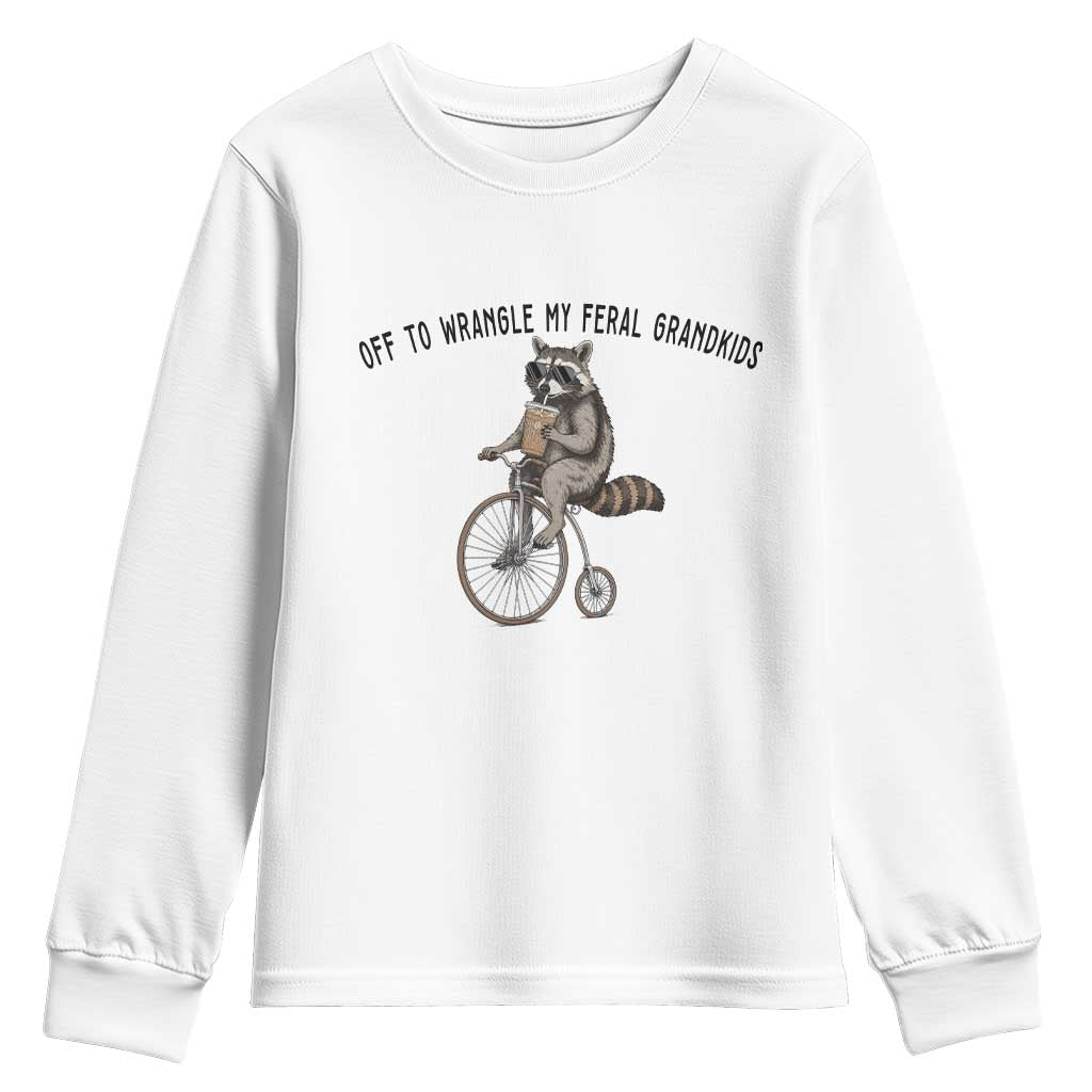 Off To Wranglin My Feral Grandkids Youth Sweatshirt Funny Raccoon Grandpa Father's Day Gift