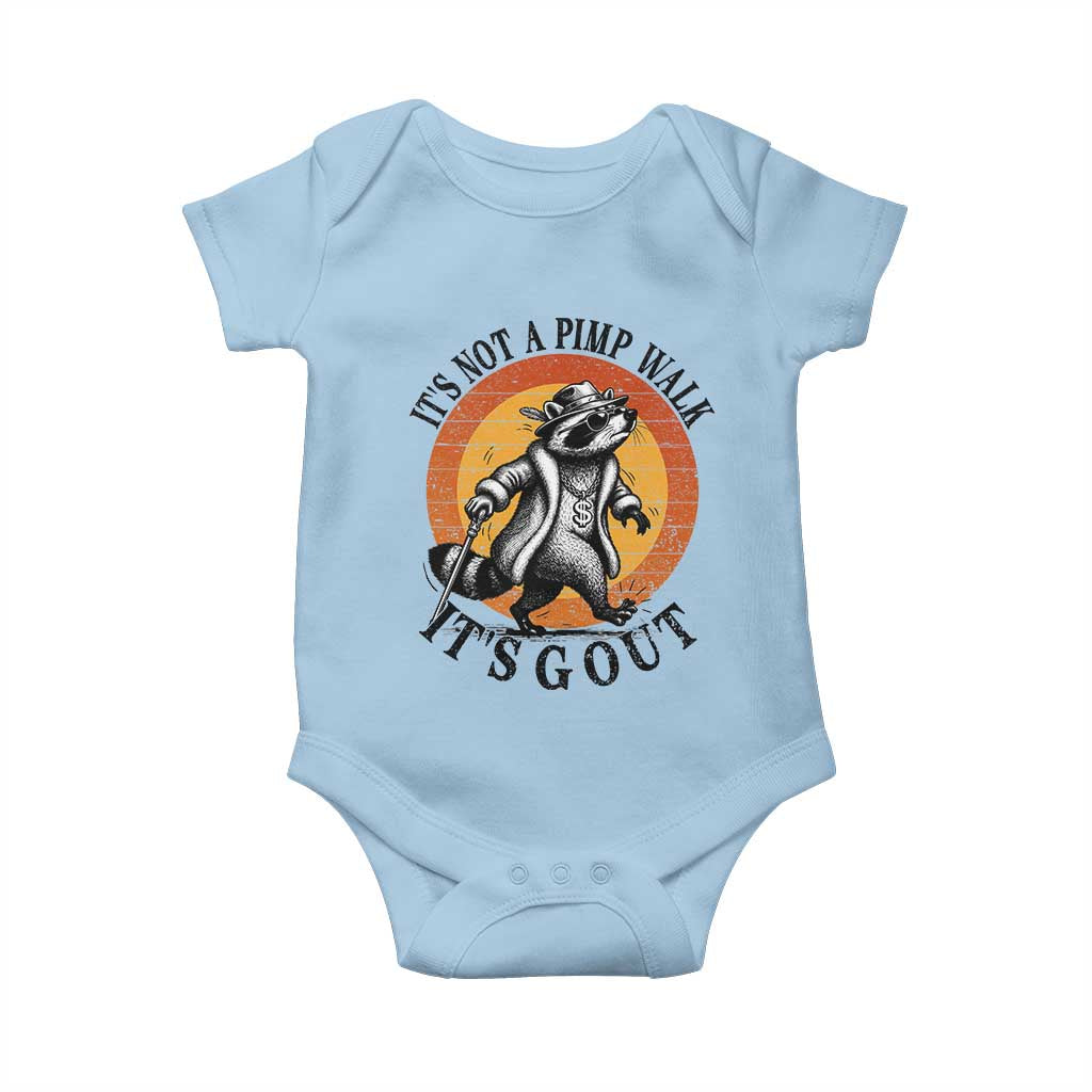 It's Not A Pimp Walk It's Gout Baby Onesie Funny Gout Dad Sarcastic Raccoon