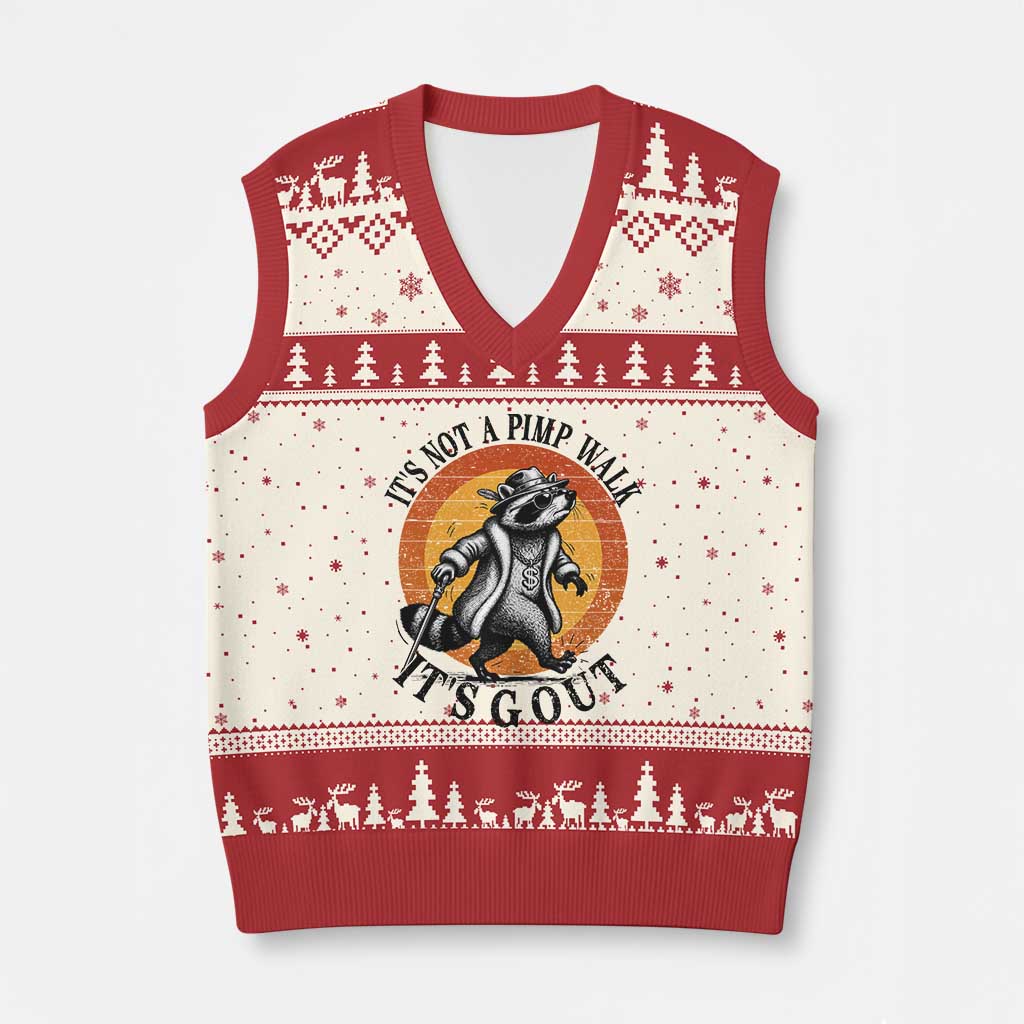 It's Not A Pimp Walk It's Gout V-Neck Knit Sweater Vest Funny Gout Dad Sarcastic Raccoon