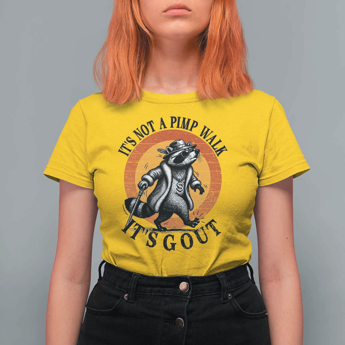 It's Not A Pimp Walk It's Gout T Shirt For Women Funny Gout Dad Sarcastic Raccoon