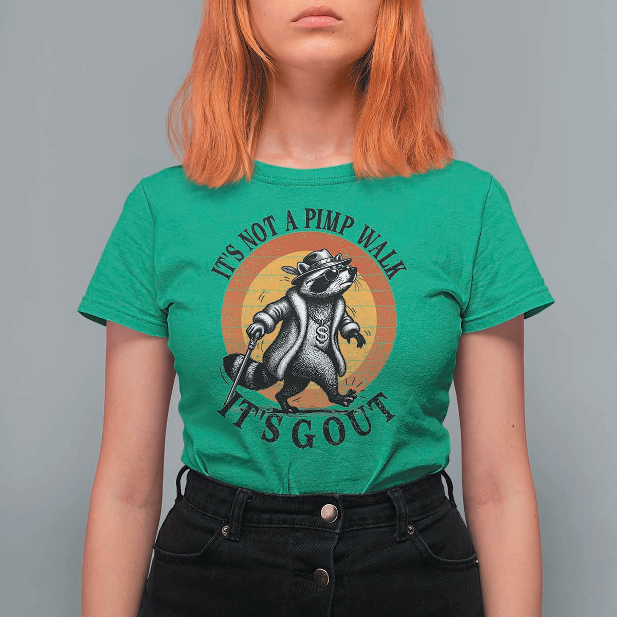 It's Not A Pimp Walk It's Gout T Shirt For Women Funny Gout Dad Sarcastic Raccoon