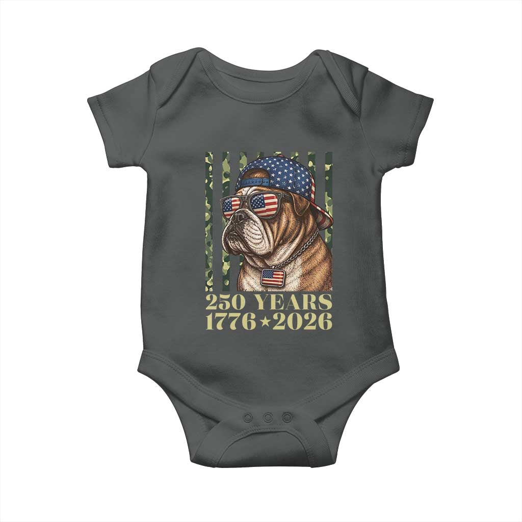 250 Years America Anniversary Baby Onesie Military Bulldog American Flag Camo