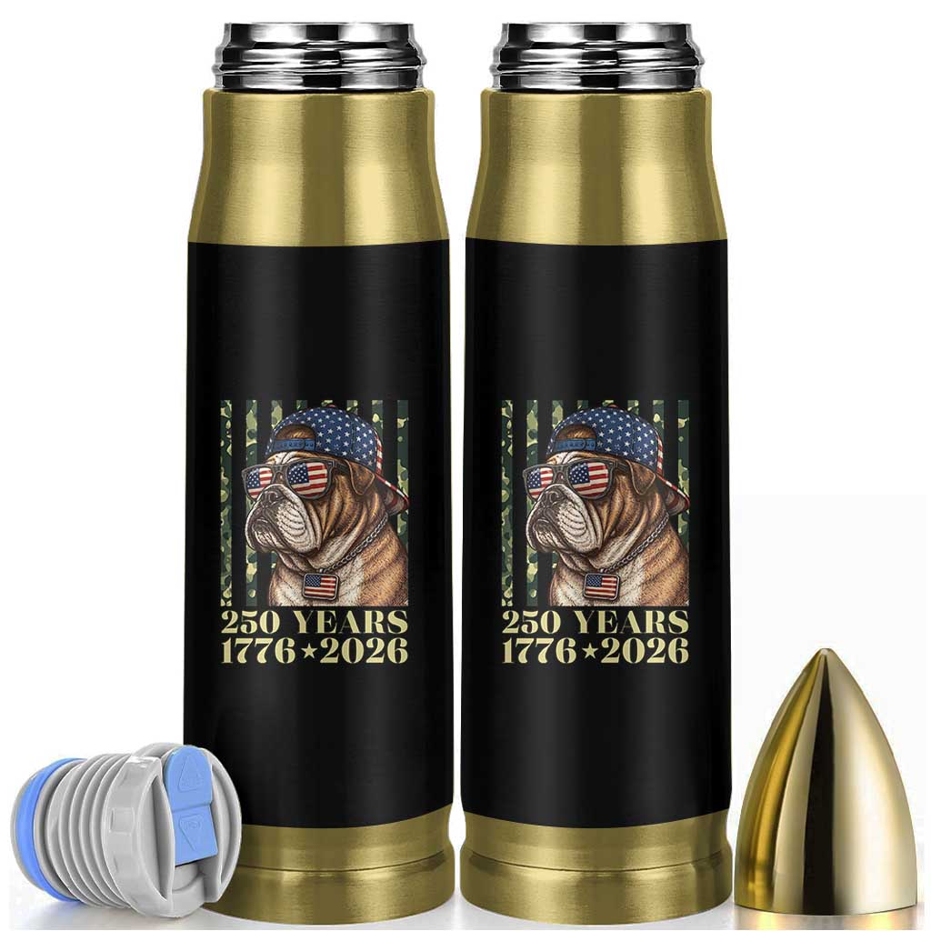250 Years America Anniversary Bullet Tumbler Military Bulldog American Flag Camo