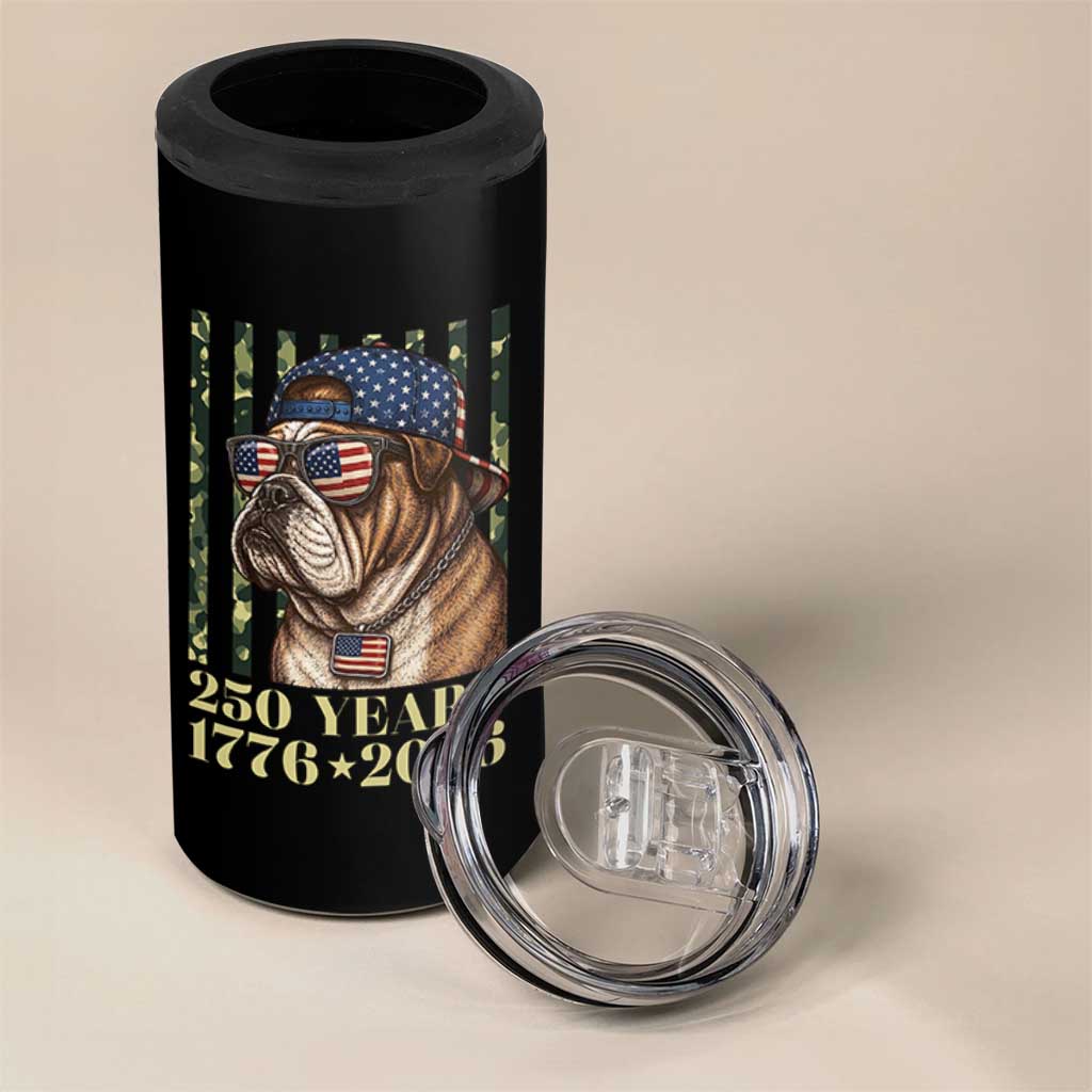 250 Years America Anniversary 4 in 1 Can Cooler Tumbler Military Bulldog American Flag Camo