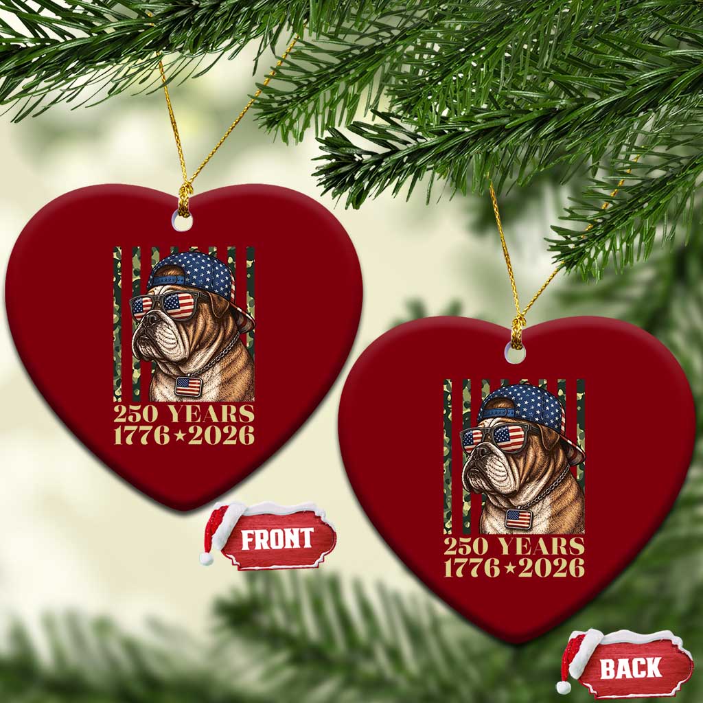 250 Years America Anniversary Ceramic Ornament Military Bulldog American Flag Camo
