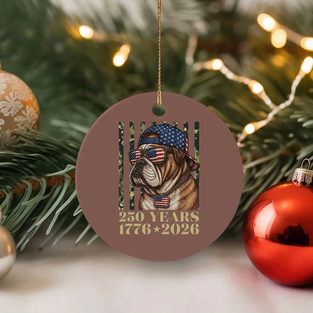 250 Years America Anniversary Ceramic Ornament Military Bulldog American Flag Camo