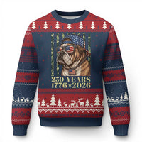 250 Years America Anniversary Ugly Christmas Sweater Military Bulldog American Flag Camo