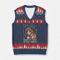 250 Years America Anniversary V-Neck Knit Sweater Vest Military Bulldog American Flag Camo