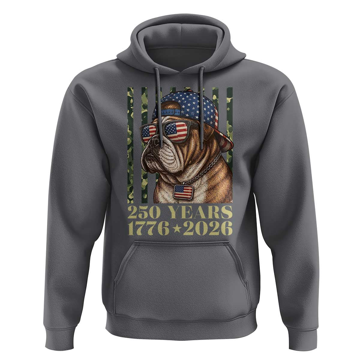 250 Years America Anniversary Hoodie Military Bulldog American Flag Camo