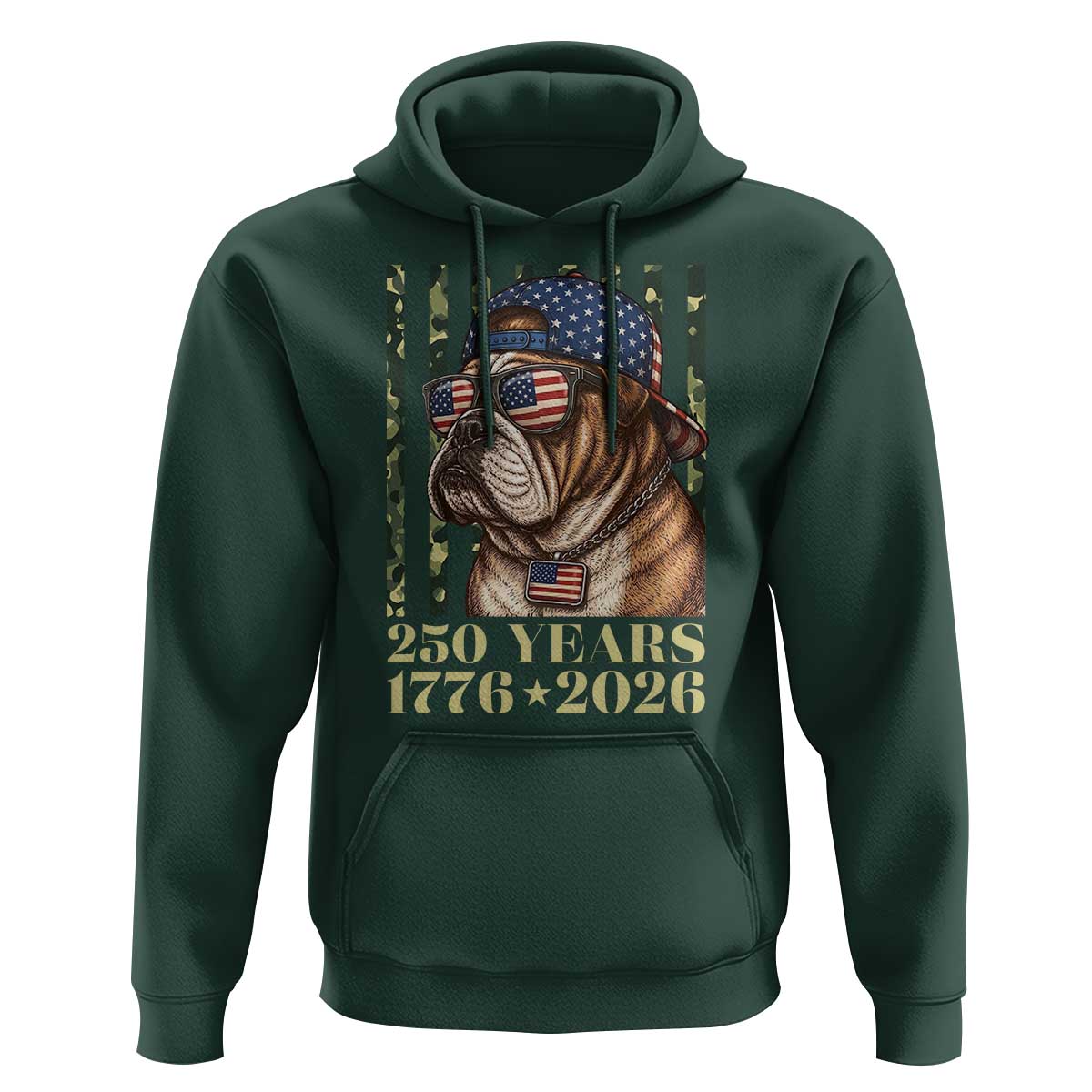 250 Years America Anniversary Hoodie Military Bulldog American Flag Camo