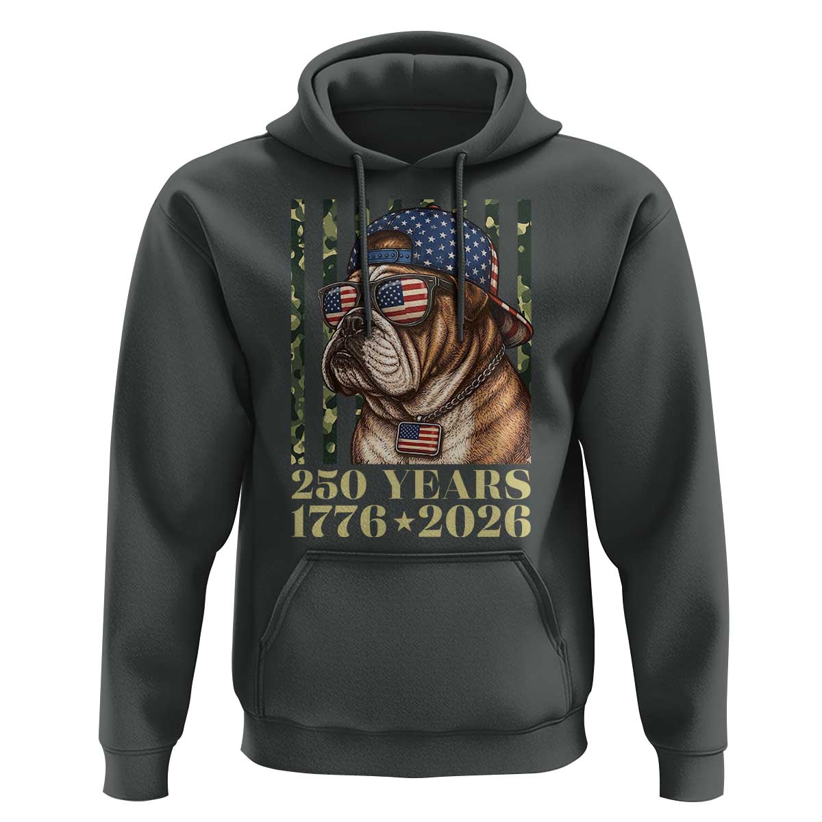 250 Years America Anniversary Hoodie Military Bulldog American Flag Camo