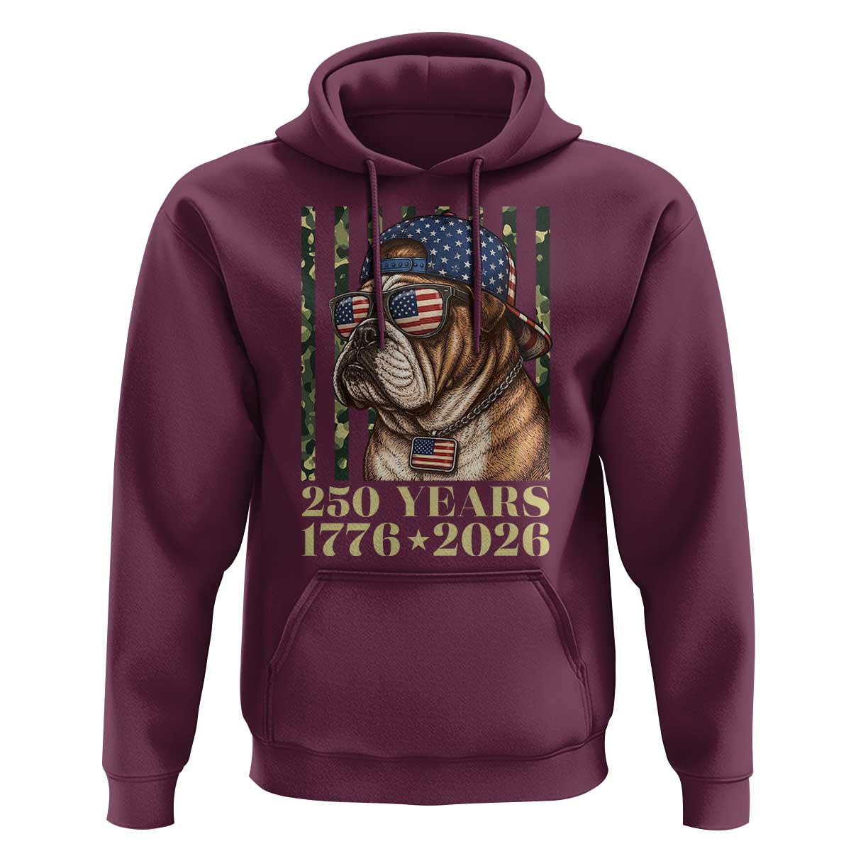 250 Years America Anniversary Hoodie Military Bulldog American Flag Camo