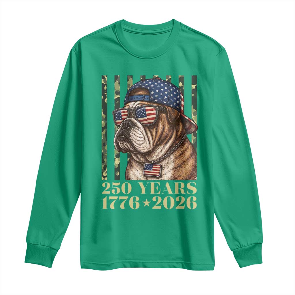250 Years America Anniversary Long Sleeve Shirt Military Bulldog American Flag Camo