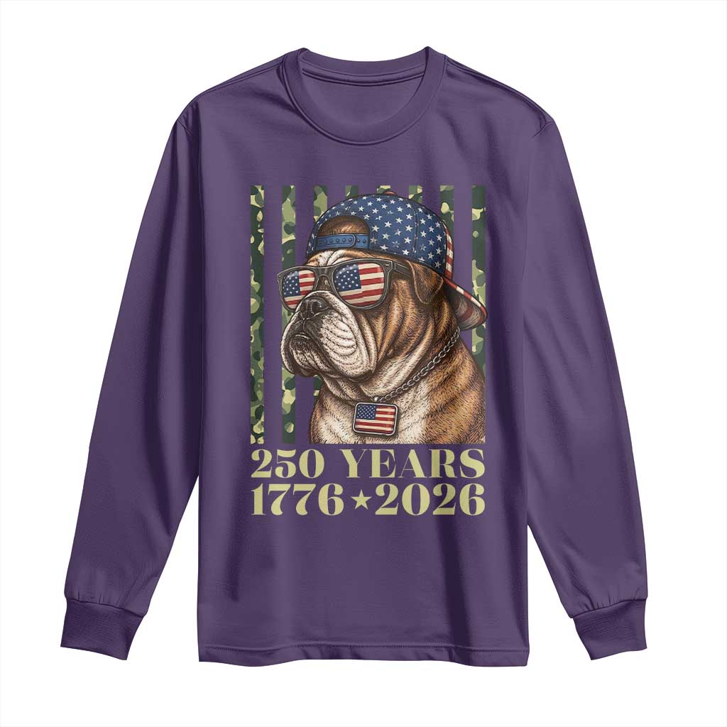250 Years America Anniversary Long Sleeve Shirt Military Bulldog American Flag Camo