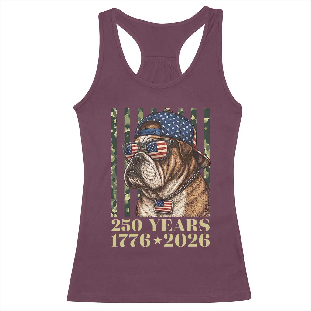 250 Years America Anniversary Racerback Tank Top Military Bulldog American Flag Camo
